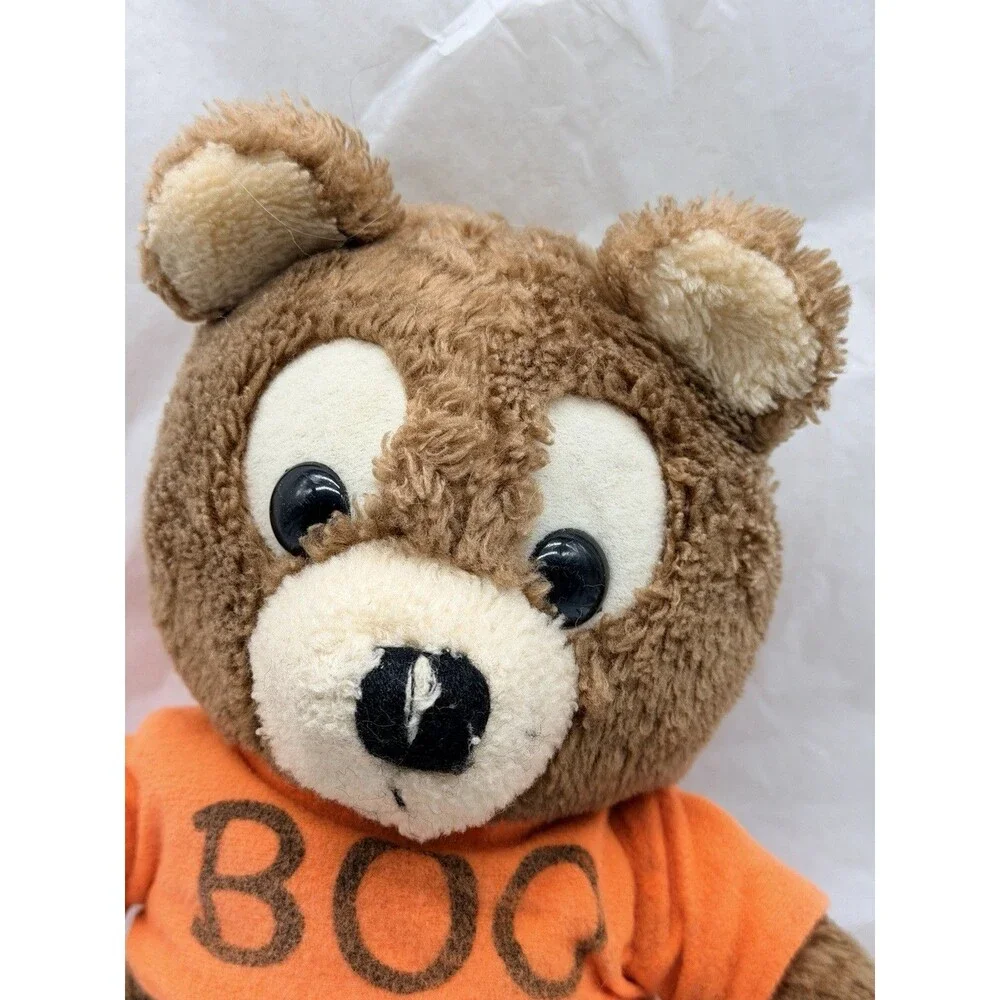 RARE 1980 Dakin Peek A BOO Bear In Orange Shirt 15” Brown Stuffed Animal Toy